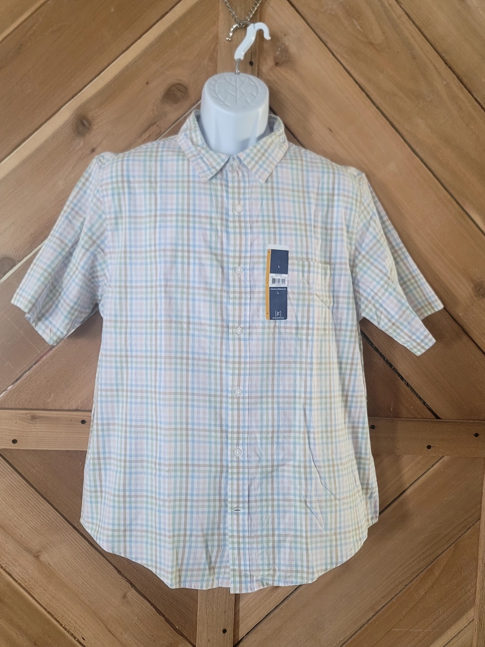 George Pastel Multi-Color Plaid Short-Sleeve Button-Down Shirt